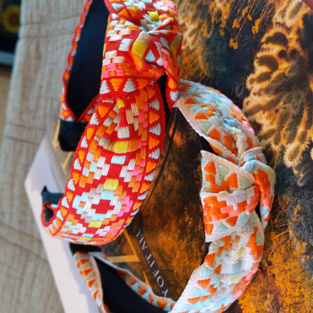 Two embroidered ribbon headbands